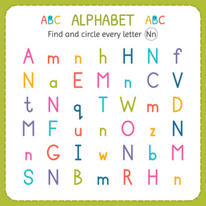查找并圈出每个字母 n 个幼稚园和学前班的工作表。儿童练习