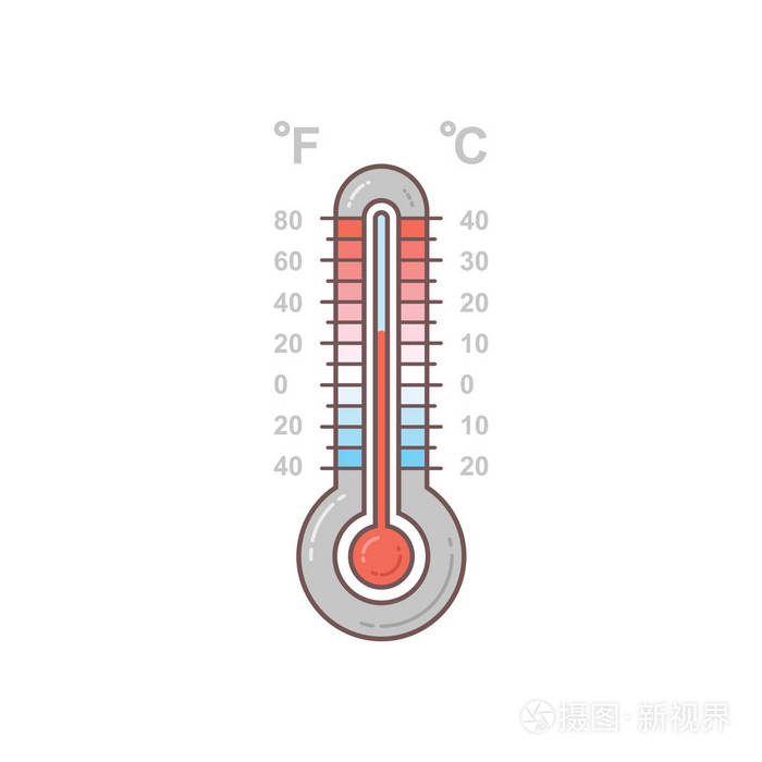 在透明背景下的冷热气象温度计蓝色和红色温度计用于设计的矢量图标