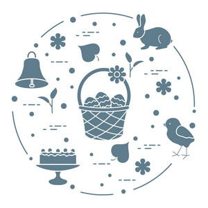 复活节.兰伯特西姆内尔蛋糕, 篮子, 鸡蛋, 铃铛, 小鸡
