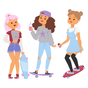 滑板字符矢量时尚滑冰儿童插画滑冰卡通男性活动极限滑板图标