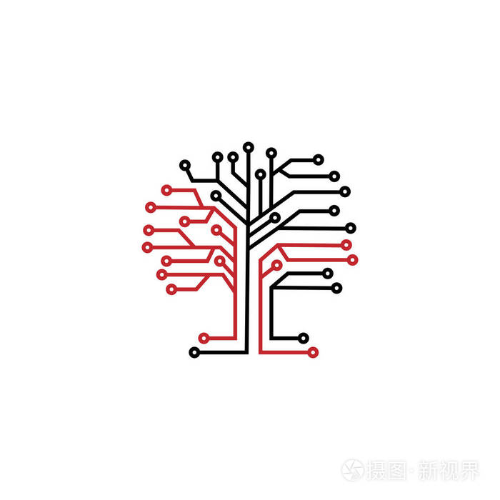 微芯片树标志 数字树技术性质无线互联网网络技术矢量标志模板.