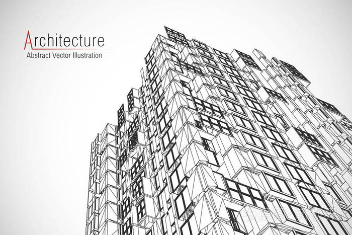 现代建筑线框图城市线框图的概念建筑cad绘图的线框建筑插图