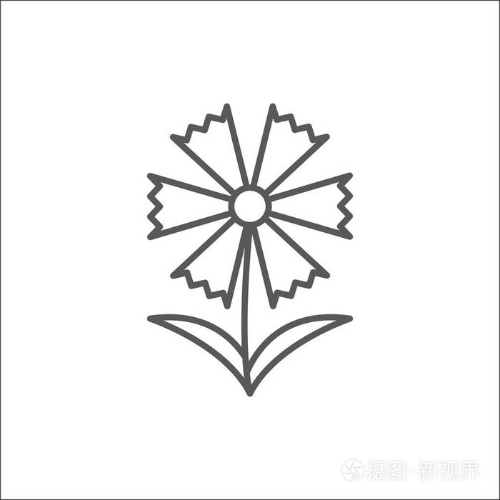 矢车菊可编辑轮廓图标像素完美符号夏季开花植物在细线艺术风格隔离在
