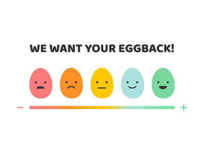 我们希望您的Eggback反馈表情符号概念为快乐的复活节。 鸡蛋表情符号安吉悲伤，冷漠，微笑，快乐，变异，与尺度快乐向量插图分