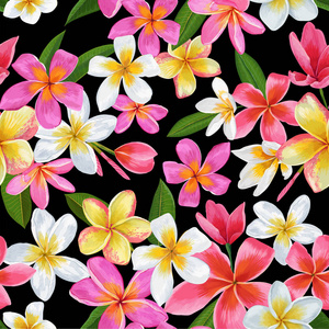水彩热带花卉无缝图案。花手画背景。异国情调的鸡蛋花设计为布料, 纺织品, 墙纸。矢量插图