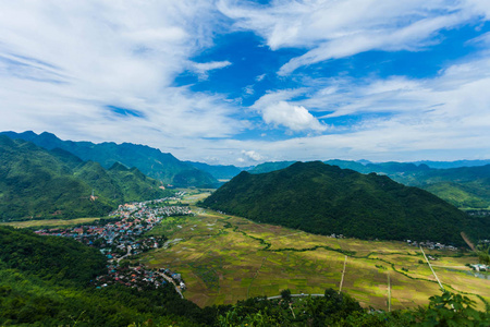 越南北部稻田麦洲乡景色。