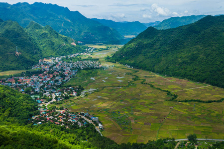 越南北部稻田麦洲乡景色。