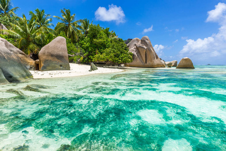 Argent  Beach on island La Digue in Seychelles