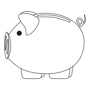 线条艺术黑白粉红色储蓄罐。 2019年中国符号。 农场动物矢量插图图标标签，贴片，证书，徽章，邮票，标志，标签，海报，横幅，旗帜