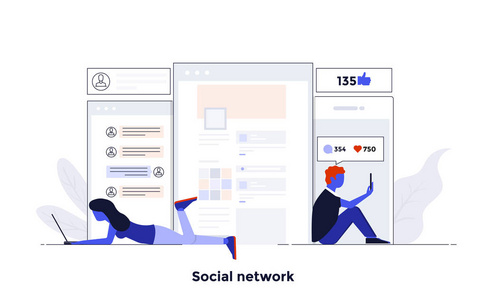 现代平面色彩设计的商业理念为社交网络易于使用和高度定制。 现代矢量插图概念孤立在白色背景上。