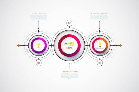 矢量信息技术业务设计模板与3个细分的圆圈。业务概念与选项。for contentdiagramflowchartepsparts