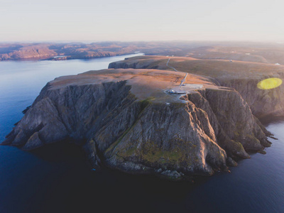 诺德卡普北角挪威角最北点挪威大陆和欧洲芬兰马克县空中图片由无人机拍摄