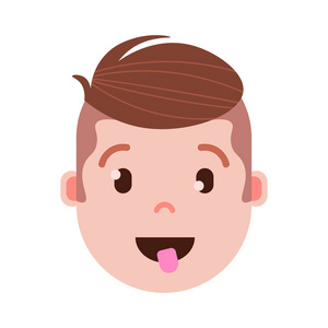 男主角 emoji 表情人物图标, 面部表情, 头像人物, 男人用不同的男性情感概念展示舌面。平面设计