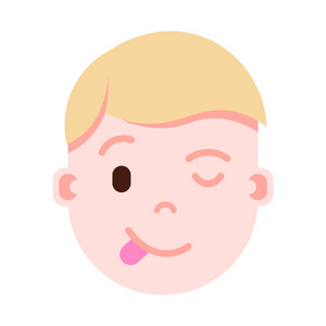 男主角 emoji 表情人物图标, 面部表情, 头像人物, 男人用不同的男性情感概念展示舌面。平面设计