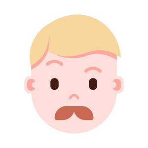 男孩头像 emoji 表情人物图标与面部情感, 头像字符, 人胡子面孔以不同的男性情感概念。平面设计