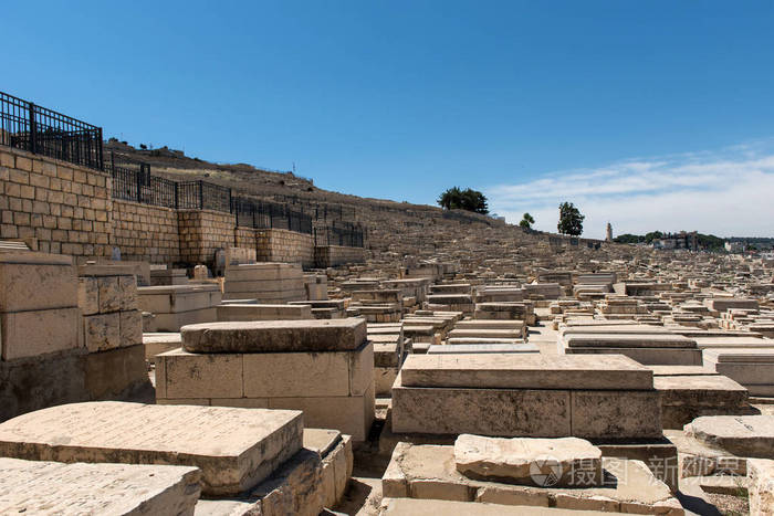 橄榄山犹太墓地的坟墓 耶路撒冷以色列.