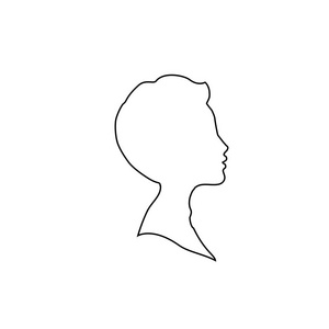 黑色轮廓轮廓轮廓轮廓的年轻男孩或男子头面轮廓。 手绘矢量插图隔离在白色背景上。 设计邀请贺卡复古风格。