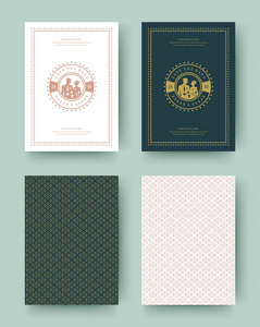 婚礼邀请保存日期卡，老式印刷模板设计。矢量插图模式背景。