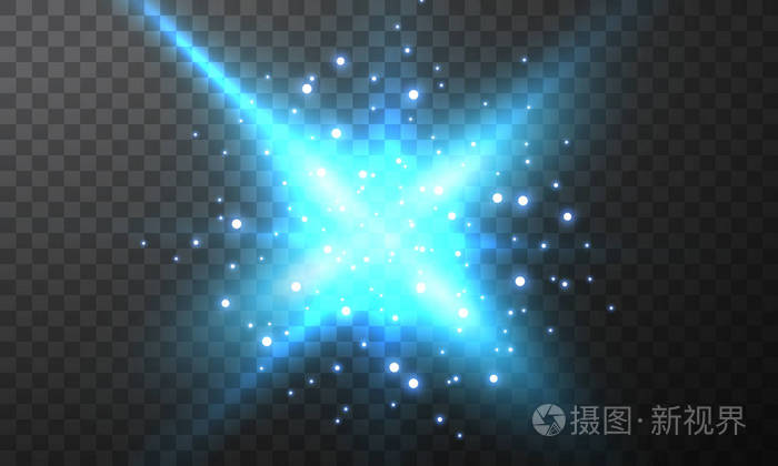霓虹灯蓝色和黄色的星星闪闪发光和波克灯.