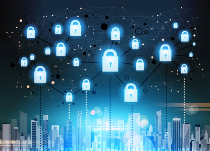 挂锁 ciyscape 数据保护隐私概念。Gdpr 网络安全网背景。屏蔽个人信息。网络技术网络连接数字空间