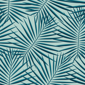 热带棕榈叶图案无缝背景。异国情调时尚的花叶图案。完美的美丽植物棕榈树夏季装饰设计。泳装包装的矢量图案打印