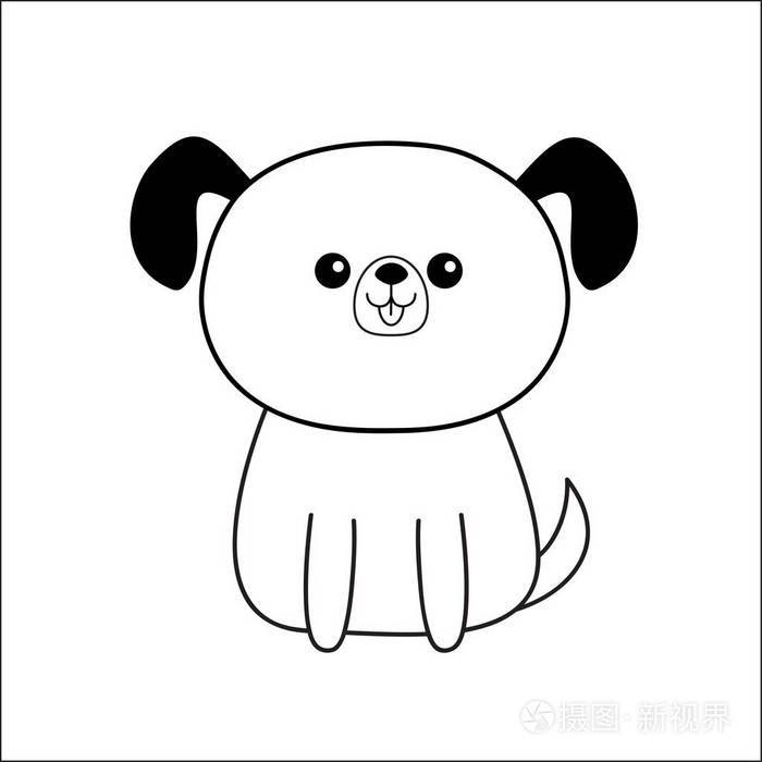 线性快乐狗脸头轮廓图标 等高线 可爱的卡通坐着小狗角色.