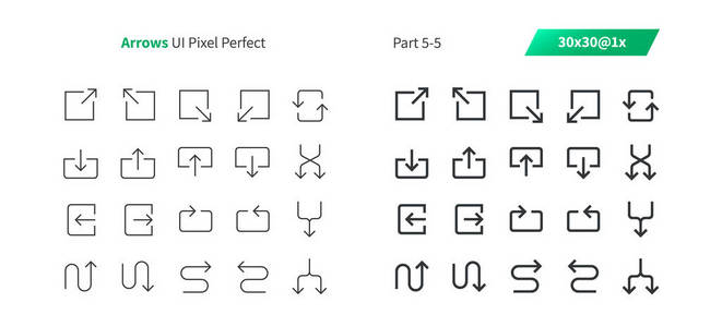 箭头UI像素完美，精心制作的矢量细线和实体图标30，1x网格的网页图形和应用程序。 简单的最小象形图第5部分5