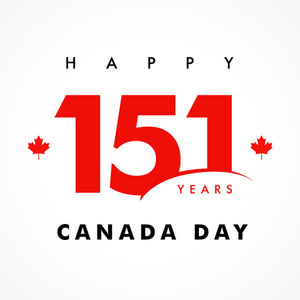 151周年纪念加拿大快乐日横幅。 加拿大日国家假日与矢量文本和红色枫叶。 庆祝加拿大1867年独立周年