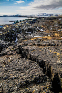 冰岛的伊斯维尔国家公园。 冰岛的英格维尔或法特维尔国家公园是一个具有历史文化和地质意义的遗址。 位于这里的北美大陆板块和欧亚大陆