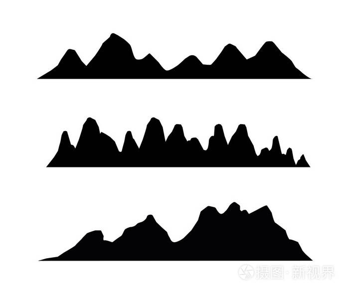 矢量岩石丘陵地形矢量 山剪影集孤立在白色背景的景观设计