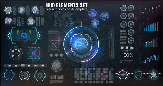 哈德UI。 抽象虚拟图形触摸用户界面。 信息图表。 矢量科学摘要。 矢量图。 未来的用户界面。图形显示控制托盘火箭。 天空飞哈德