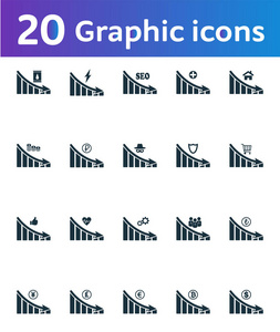减少图形图标集。ui 和 ux. 优质符号集合。减少图形图标集在应用程序打印软件等中使用的简单元素