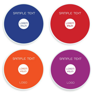 商业和营销概念矢量集的圆形横幅背景或标签模板在四种颜色，蓝色，红色，橙色和紫色与复制空间的添加内容。