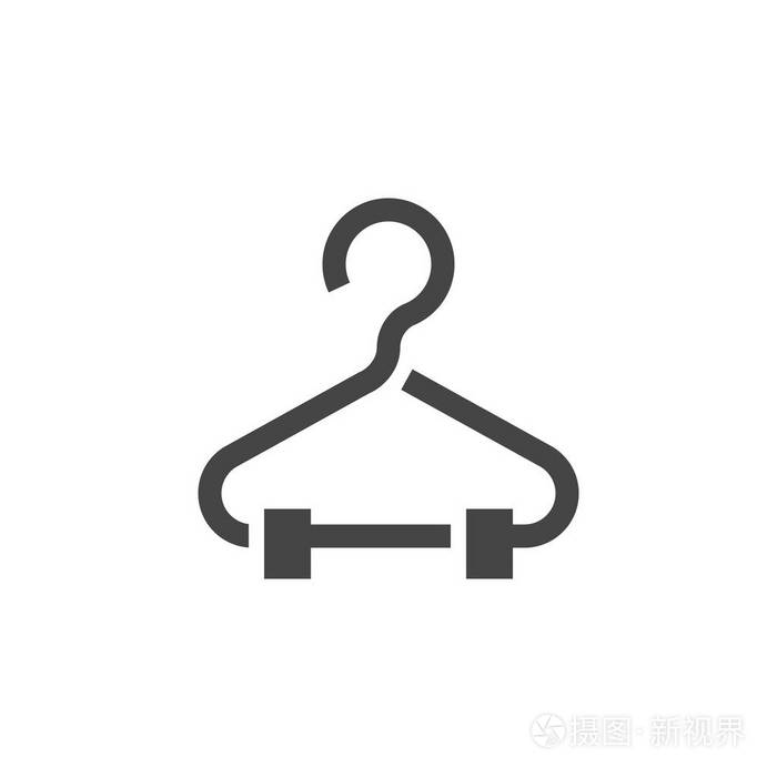 衣架为衣柜黑色平面标识.象征服装店, 衣帽间, 衣柜, 画室.