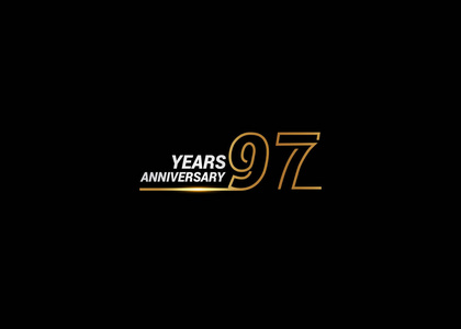 公司庆祝活动生日的97年周年标志，用金色字体编号，用白色背景上的一条连接线隔开