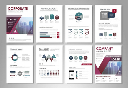 商业和金融可视化的信息小册子元素。 一套供传单展示的信息模板印刷网站