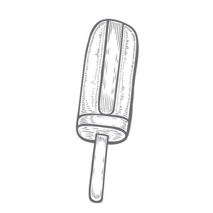 冰淇淋在华夫饼锥手绘矢量复古插图素描风格。