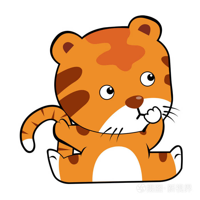 可爱的小老虎卡通 卡通婴儿老虎孤立在白色背景上 都在一个单层中.
