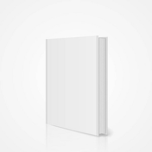 空白的垂直书籍封面模板, 在前面的页面上站在白色表面与阴影和镜像反射。透视视图。矢量 eps10