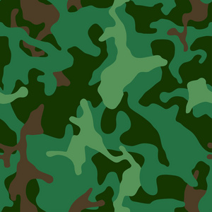 无缝伪装图案。 军事伪装纹理。 绿色棕色。 森林士兵伪装。 矢量织物纺织品印刷设计。