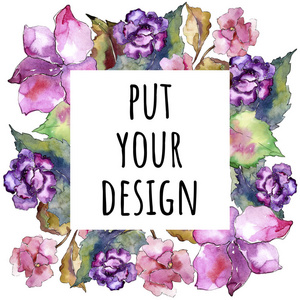 粉红色和紫色的加德尼亚。 花卉植物花。 框架边框装饰广场。 背景纹理包装图案框架或边框的水花野花。