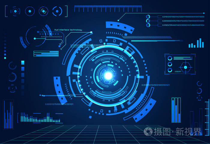 全息图数字数据图表通信计算和圆百分比活力创新高科技未来设计背景