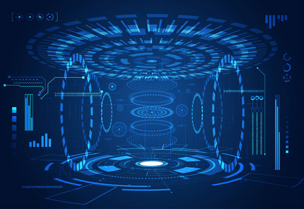 抽象技术UI未来概念HUD接口全息图数字数据图表通信计算和圆百分比活力创新高科技未来设计背景