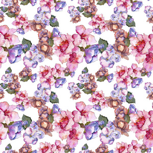 粉红色和紫色的加德尼亚。 花卉植物花。 无缝背景图案。 织物壁纸印花纹理。 背景纹理包装图案框架或边框的水花野花。