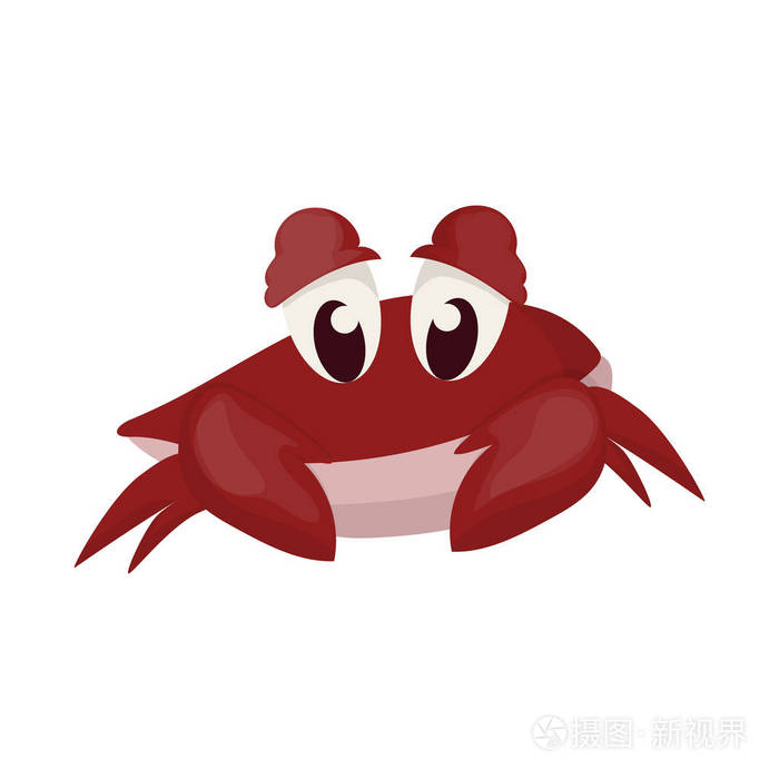 螃蟹矢量插图海红动物动物在平面字符设计.