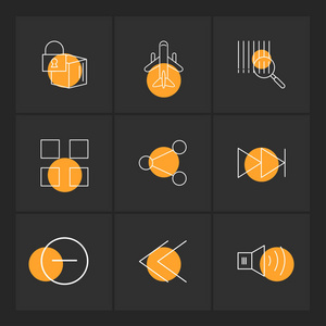 黑色背景上不同的极简平面矢量应用图标
