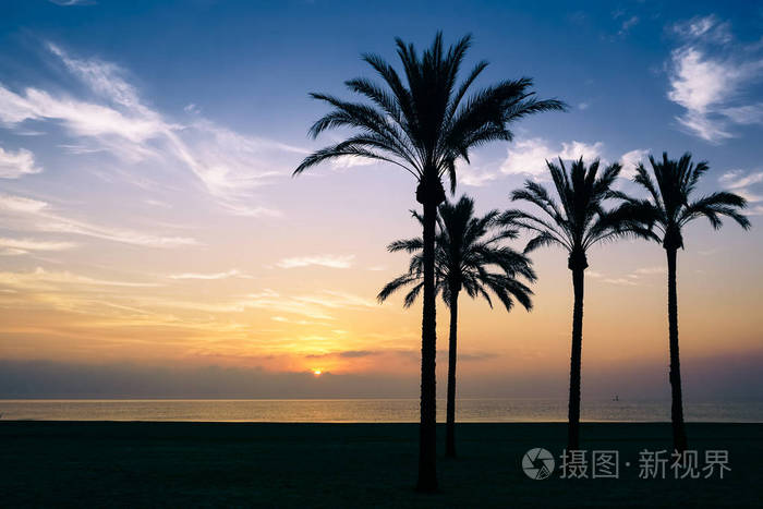 太阳从地平线升起,蓝天和云彩散落在天空上