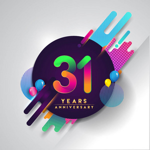 31周年纪念标志与彩色抽象背景矢量设计模板元素邀请卡和海报您的生日庆祝