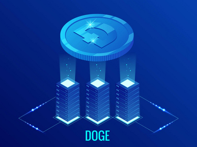 等距 Dogecoin 总督 Cryptocurrency 矿业农场。Blockchain 技术cryptocurrency 