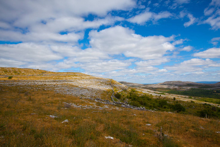 伯伦国家公园爱尔兰。 伯伦是爱尔兰西南部克莱尔郡的一个地区。 它是基岩的喀斯特景观，包含了冰川时代石灰石的巨大裂缝路面.。